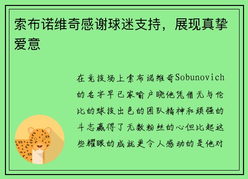 索布诺维奇感谢球迷支持，展现真挚爱意